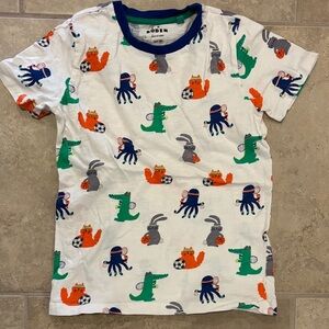 Boden White Short-Sleeve Tee with Colorful Animal Sports Print